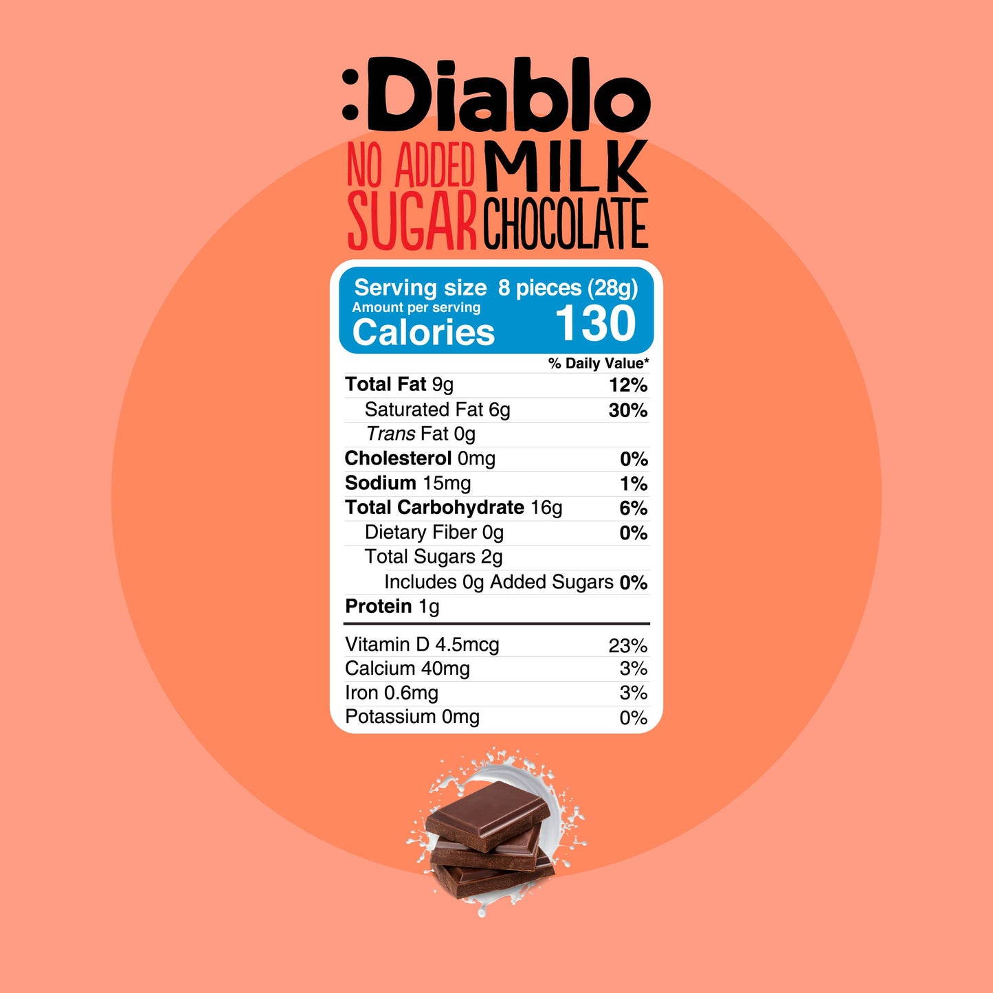 Diablo No Added Sugar Milk Chocolate